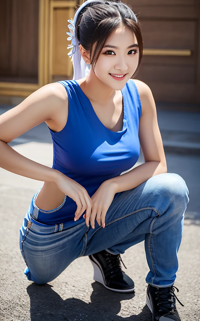 girl, smile, Hyper Realistic, ChunLi, portrait, full body