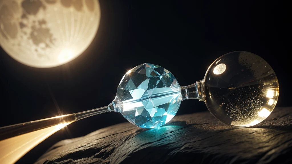 [clear crystal tips shining with colored light] [focusing] in the sun moon.