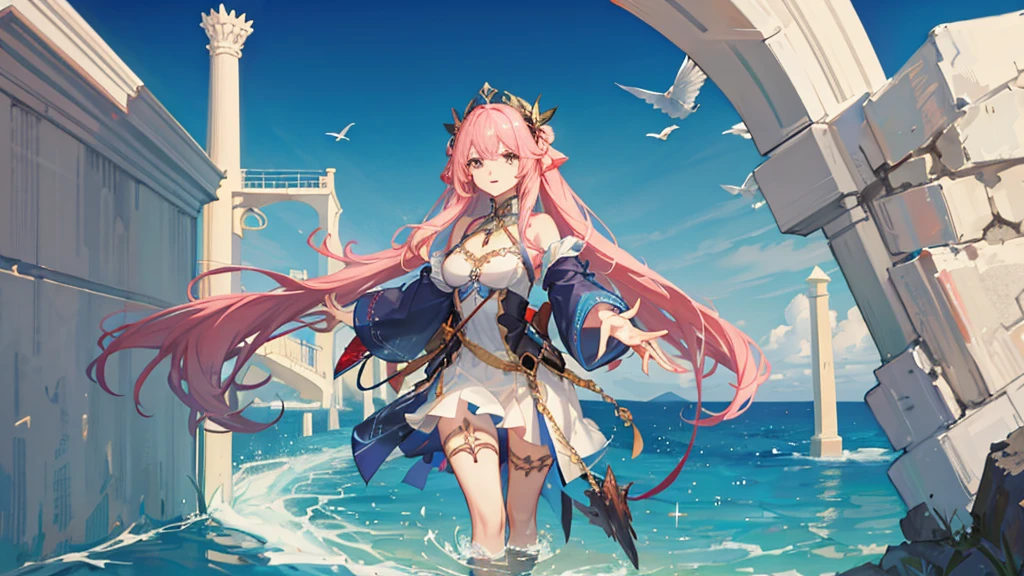 Please help me generate an illustration about the Eight Immortals crossing the sea and showing their magical powers