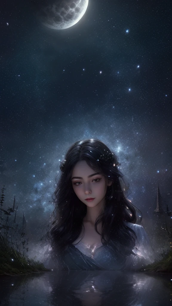 (best quality,4k,8k,highres,masterpiece:1.2),ultra-detailed,(realistic,photorealistic,photo-realistic:1.37),beautiful detailed eyes,beautiful detailed lips,extremely detailed eyes and face,longeyelashes,moonlight,girl,night,full moon,mystery,magic,beautiful girl,starlit night,garden,peaceful,long hair,serene,dreamy,moon gaze,night sky,ethereal,feminine,charming,moonlit scene,mysterious girl,luminous,calm,nighttime,enchanted,soft glow,darkness,moon goddess,lunar beauty,shadows,lunar halo,moon magic,tranquil,fairytale-like,moonlit garden,shadow play,night atmosphere,moonlit landscape,moonlight reflection,dark night