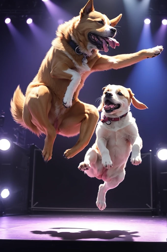 Create a jumping dog dancing on a stage