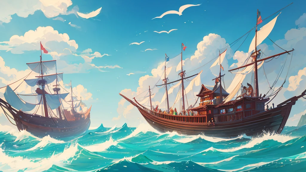 Please help me generate an illustration about the Eight Immortals crossing the sea and showing their magical powers