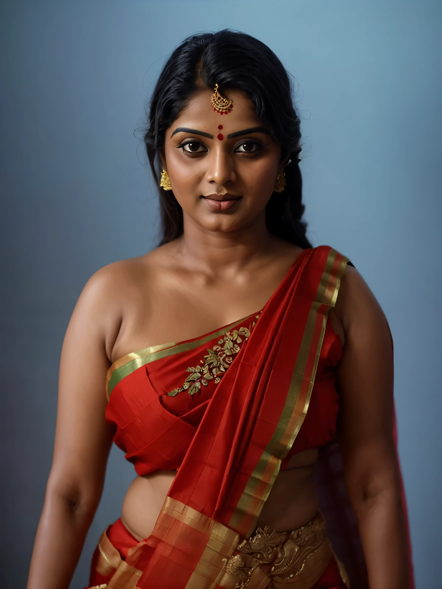 An Extremely gorgeous and beautiful Bengali village woman, 45 yo, pale white skin, sensual appealing body, perfect thick and chubby Beauty, wearing saree bare-chested, wearing a Bengali-style saree without a blouse,, ethnic vintage bengali village woman, bengali style saree, The sari was worn without a blouse and petticoat before the British Raj, baring one's chest or being blouseless, Bengalis a.k.a. Bongs are known for their unique Bengali fashion sense (the way they don that sari makes you go wow), Pre British Raj, Pre colonial era, Bengali Woman draping sari without blouse is a normal thing in pre British Era, bong woman,