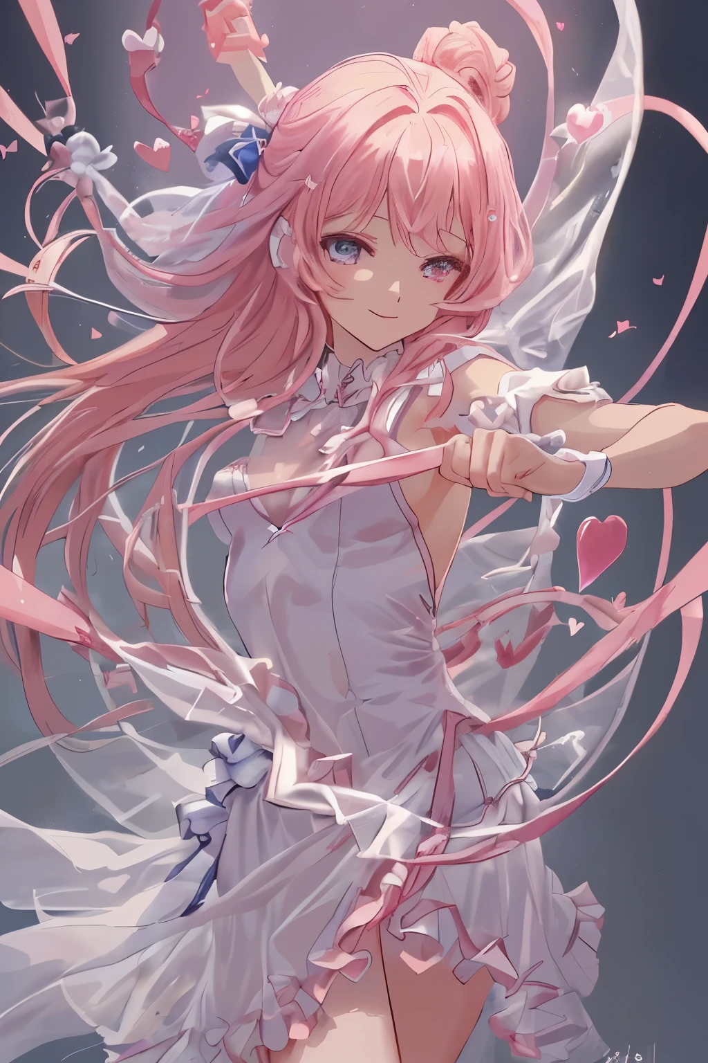 1_girl, (anime, kawai:2), (masterpeice, best_quality, simple, cute, dreamy, vibrant, clean:1.5), (cute, cute_smile, young:1.8), (delicate, beautiful, thin:1.5), (girlfriend, angel:1.6), (green_eyes, simple_eyes:1.5) (long_hair, blond_hair, wearing_pink_dress, pink_angel_wings, sexy_gloves:1.8), extremely_delicate, (love_magic:1.5), (age_size_fits_body), (small_thighs:1.3), (breasts), (eye_level:1.3), (heart_magic, love:1.5), (dancer:1.8)
