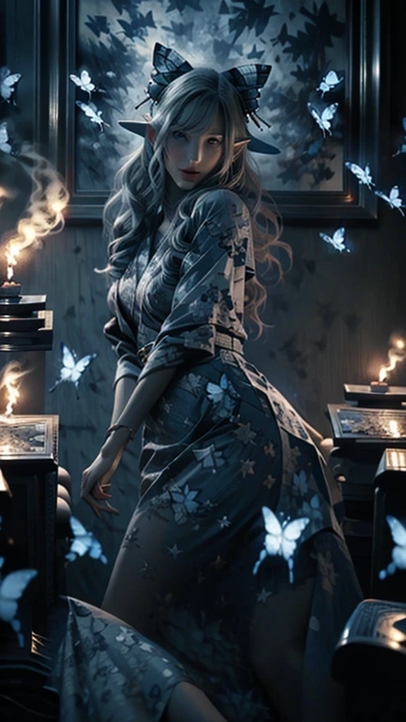 (masterpiece:1.4), (intricate:1.2), (detailed:1.2), (vibrant colors:1.2),  BREAK,
(fantasy:1.2), (blue and white:1.3), (dynamic pose:1.2), (from below:1.0), BREAK,
(elven priestess:1.4), (solo:1.4), (beautiful:1.2), (dainty:1.2), (white robe:1.2), (long white hair:1.2), (dancing:1.3), (smiling:1.2), (windy:1.2), (barefoot:1.0), (glowing blue eyes:1.2), BREAK,
(outside:1.2), (starry night:1.2),  (enchanted forest:1.2), (snow:1.4), (ice:1.2), (blue glowing butterflies:1.2), 