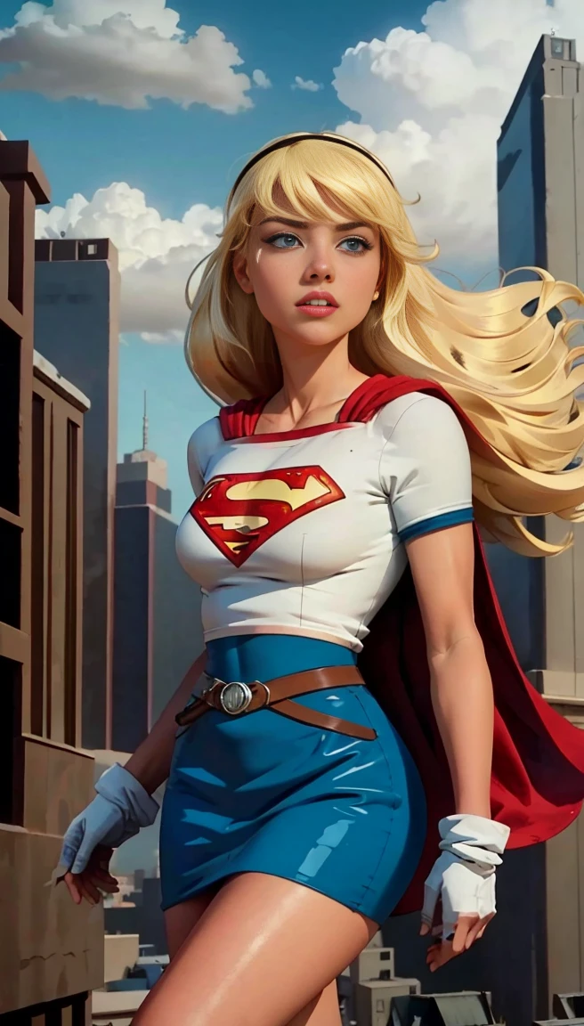 (cowboy shot), sfw, (work of art), (best qualityer:1.0), (ultra high resolution:1.0), detailedeyes,
BREAK Supergirl, 1 girl, long blonde hair, mid-air, flying hair band, \(offwhite\) top cut, manga curta, layer, blue pencil skirt, mitts, BREAK boots
(clouds, citys, stunning vista)