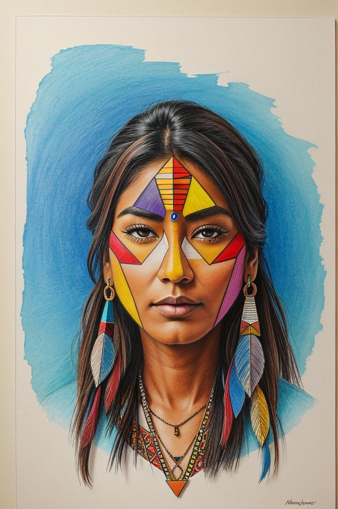 Alcoholic markers and color pencil geometric art on Indian heritage
