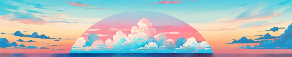 background with clouds, like a sunset where you can see the cyan and pink colors but that it looks like a clash of both colors, like half in one part and the other in another and then as if in the middle the union