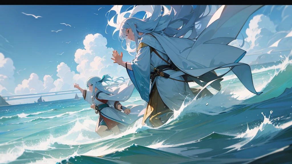 Please help me generate an illustration about the Eight Immortals crossing the sea and showing their magical powers