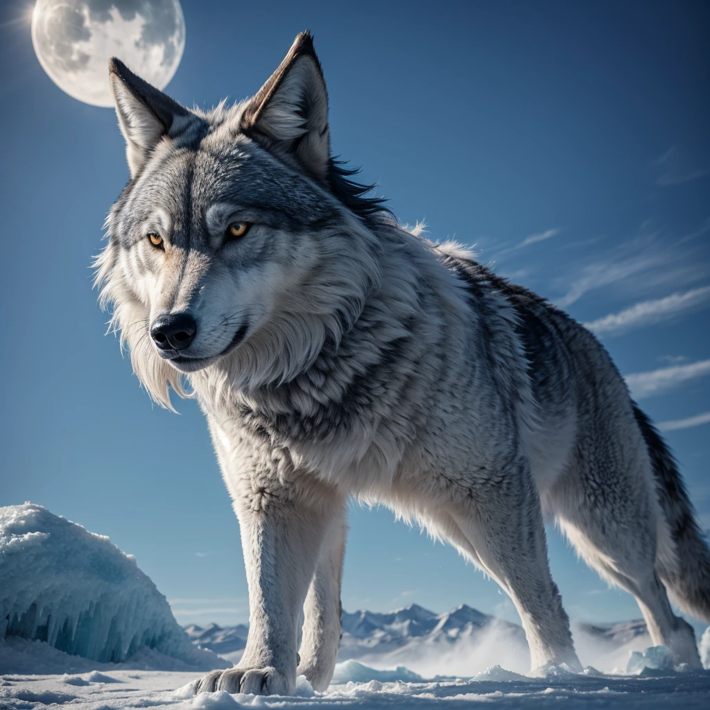 Animal, Lobo cinza do Glace gigante, full body and bright eyes, Wolf, grey, Glace, ice