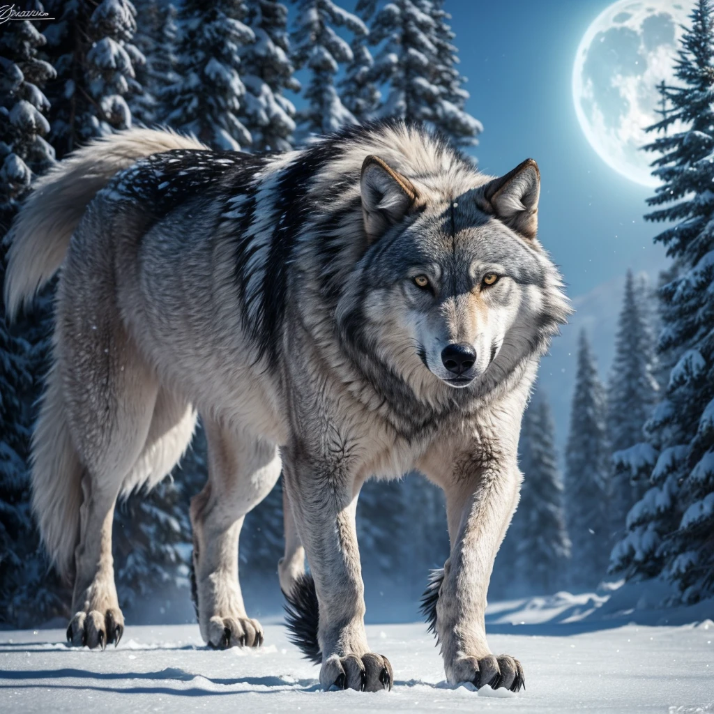 Animal, Lobo cinza do Glace gigante, full body and bright eyes, Wolf, grey, Glace, ice