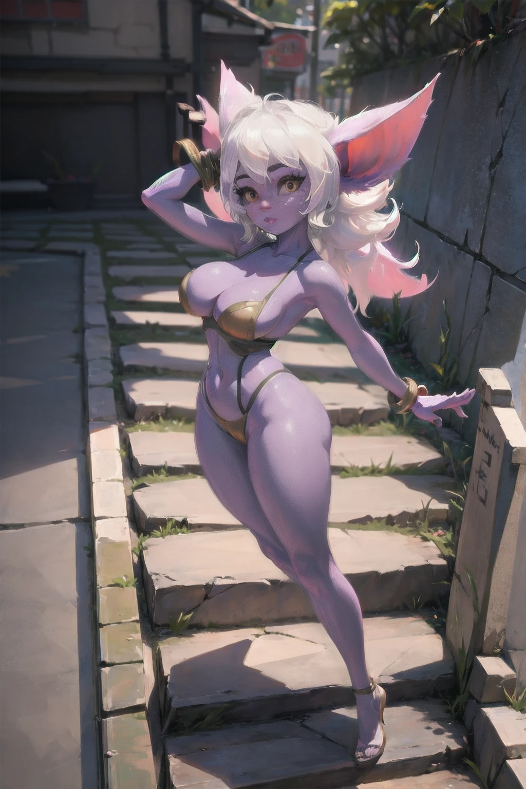 Sexy pose with her characteristic clothes , full body size, full body and shoes, sexy body, detailed body big tits, great figure, ultra detailed, Beauty Model, coquette, Tristana, League of Legends