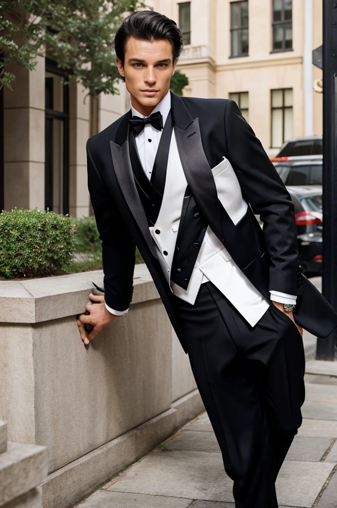A male model wear tuxedo