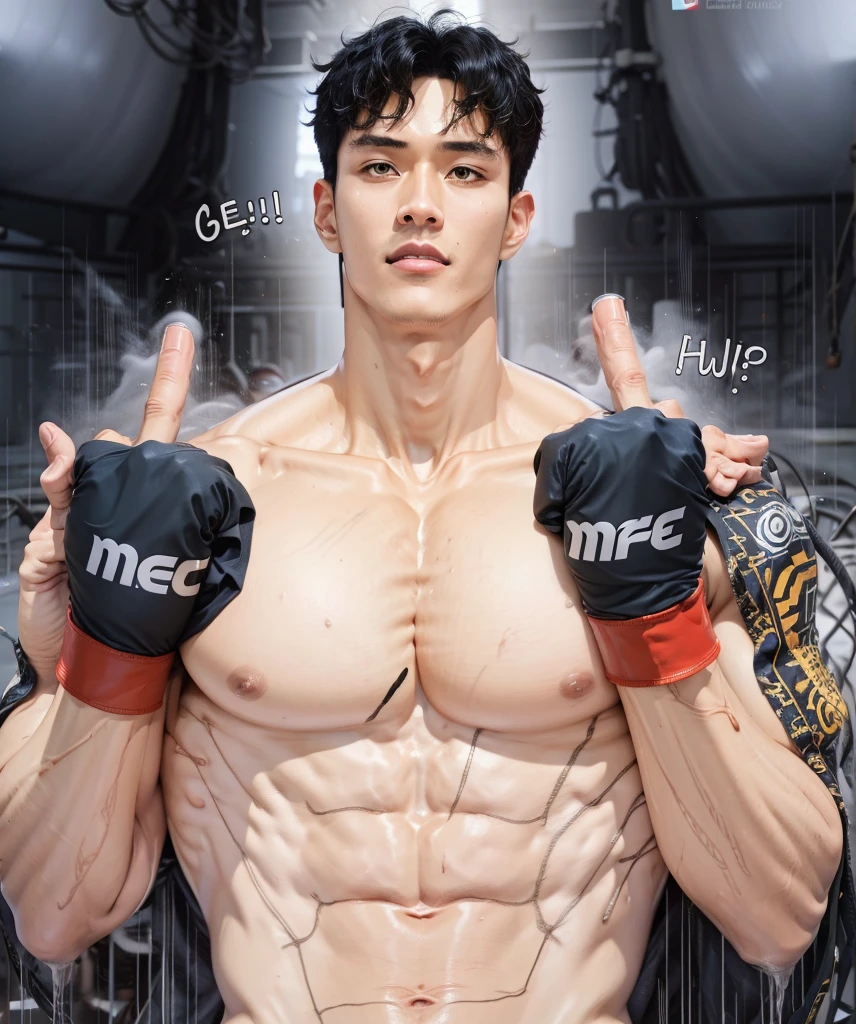 1 man, handsome, abdomen, black hair, Nemesis, Yea Jaekyung, realistic, wavy muscles