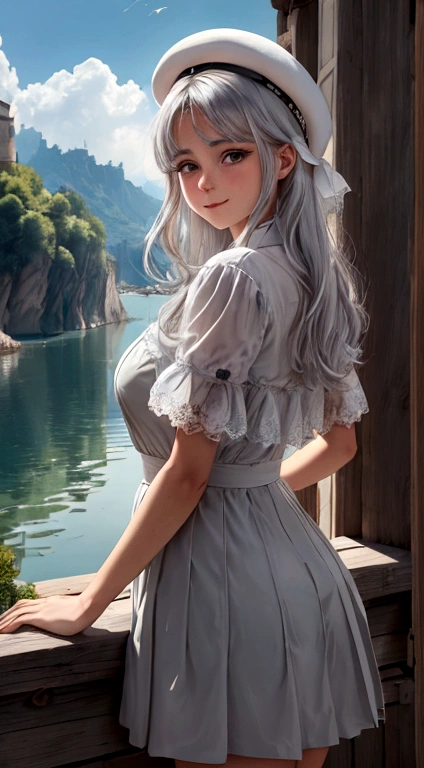 Tia a une silhouette assez élancée. Elle a les cheveux blanc-gris , elle a les cheveux courts et de grands yeux vert pâle, La jeune fille contemple devant la Grande Muraille de Chine, son charmant sourire se reflète sur son visage alors qu'elle apprécie la splendeur et la beauté de cet immense édifice historique. Ses yeux charmants semblent conserver une étincelle d'étonnement et d'admiration pour ce qu'elle voit devant elle., les choses difficiles et les monuments immenses et magnifiques. Elle était remplie de joie et d'enthousiasme alors qu'elle se tenait devant ce témoin géant de l'art et de l'ingénierie dans l'histoire de l'humanité..
La jeune fille porte des vêtements confortables et pratiques adaptés à un voyage touristique, et elle porte un appareil photo pour documenter ce merveilleux moment. Certains objets peuvent apparaître dans le cadre de son voyage, comme un petit sac sur son épaule, un chapeau pour se protéger du soleil, et peut-être même une carte pour voir et suivre les itinéraires de visite. Elle semble prête à explorer et à absorber tout ce que cette merveilleuse visite a à offrir..
L'arrière-plan montre la Grande Muraille de Chine et ses environs, rochers, montagnes, et une nature merveilleuse et belle qui donne une sensation de clarté et de calme et la possibilité de capturer des moments de détente et de contemplation. Les couleurs naturelles et les détails géométriques du mur ressortent et créent un contraste subtil avec l'esthétique de la figure humaine qui se tient devant.., Décolleté exposé, gros seins, Qualité supérieure, beaucoup de détails, Puri focus Sharp et réaliste