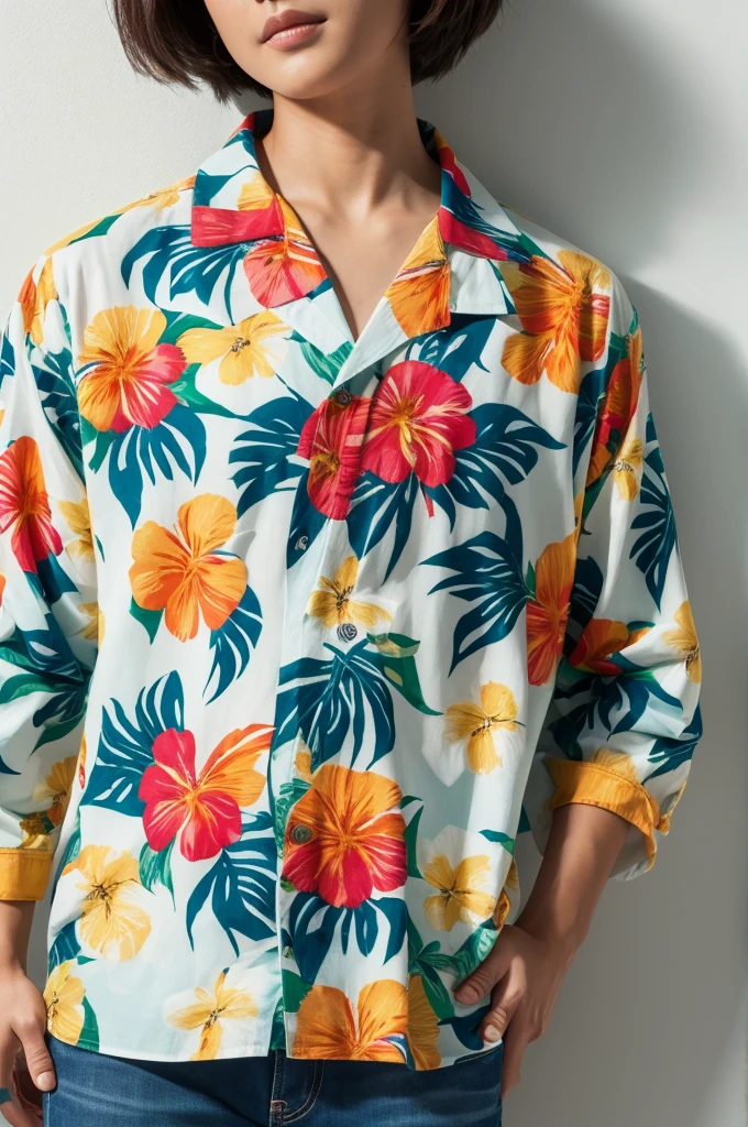 ((Highest quality))、Beauty、Fully open aloha shirt、