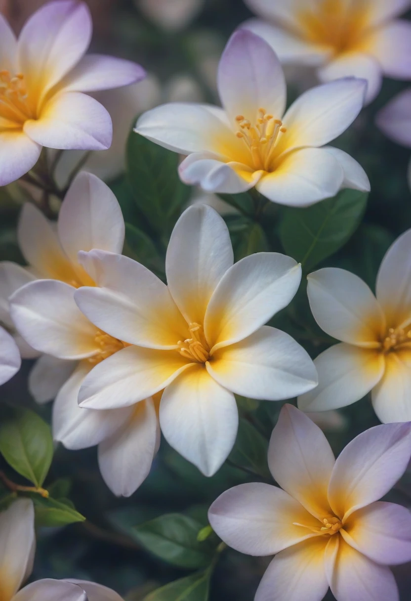 Multi-color Jasmine flower, macro, vintage, young, Concept art, depth of field, (add more details:1.4), Raw photo, realistic, cinematic lighting, soft shadows, sharp focus, fractal, colorful, depth of field, best quality, 16k resolution,