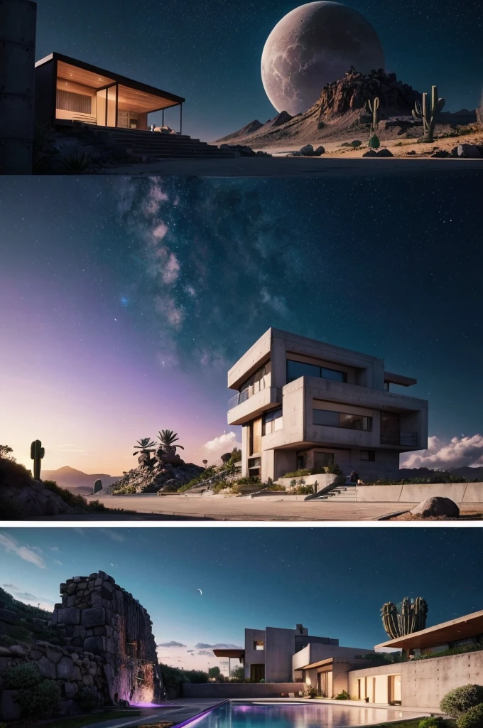 anime (best-quality:0.8), (best-quality:0.8), perfect anime illustration, we've been trying to reach you about your cars extended warranty, An illustration in collage style, with giant boulders, brutalist building sections, terraces, stairs, cacti, agave, concrete texture, multiple geometric shapes, hatch and cross hatching, planet saturn, volcano, moon, Luis Barragán's architectural style build, milky way galaxy, violet, one motorcycle, An illustration in collage style, with giant boulders, brutalist building sections, stairs, cacti, agave, concrete texture, multiple geometric shapes, hatch and cross hatching, planet saturn, volcano, moon, Luis Barragán's architectural style build, reflective pool, terraces. An elegant and modern build, in top of big boulders, with terraces, materials concrete, wood, steel and crystal, various gardens with tropical vegetation, cacti and rocks, stairs, a pool. In middle of sea, a big wave near, sunset, mountains and a volcano in the horizont, cute islands around, illustration format, cute color palette, detailed, masterpiece, award-winning work A 1999 Nissan GTR in Tron form r34 horizonte Lamborghini under a pink and purple sky, an anime drawing by Makoto Shinkai, trending on pixiv, magical realism, beautiful anime scene, cosmic skies. by makoto shinkai, ( ( makoto shinkai ) ), by makoto shinkai, anime background art, style of makoto shinkai