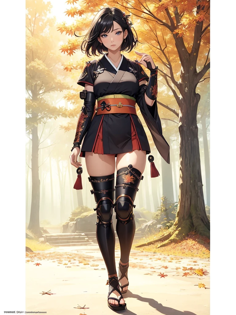 ((1girl, solo)), beautiful body, (perfect anatomy, perfect body, perfect hands, perfect legs), (five fingers:1.5), natural proportions, sexy body, large breasts, cowboy shot BREAK 

((extremely detailed face)), (beautiful detailed eyes:1.6), (realistic pupils, realistic iris:1), expressive eyes, looking at viewer, (clear eyes:1.3), (hyperrealistic:1.2), (detailed skin texture:1.2), smooth skin, (black hair:1.5), (white eyes), (short hair:1.3), ((mature female)), (detailed lips:1.2), (attractive lips:1.1), (glossy lips:1.1), (parted lips), perfect face, perfect eyes BREAK

samurai, japanese clothes, (short kimono:1.5), puffy short sleeves, sash, black elbow gloves, fingerless gloves, (arm guard:1.5), thighs, black thighhighs, ass visible through thighs, skindentation, shimenawa BREAK

outdoors, (autumn season:1.5), (torii gate), east asian architecture, (forest:1.5), (tree:1.4), stone path BREAK

(masterpiece:1.5), anime-style, top quality, best quality, (beautiful and aesthetic:1.2), (ultra detail:1.5), Ultra-detailed depiction, Ultra-precise depiction, extremely detailed 8k illustration, high resolution, (highly detailed shading:1.2), (realistic lighting:1.4), perfect lighting, vibrant colors, dynamic tones, striking hues, 8k, absurd resolution, perfect shadows, hdr, UHD, ambient lighting, realistic, ultra-realistic, photo realistic, highly detailed, rich detail, luminous colors, fine texture, intricate design, professional illustration, (soft light:1.2), (illustration:0.7)
