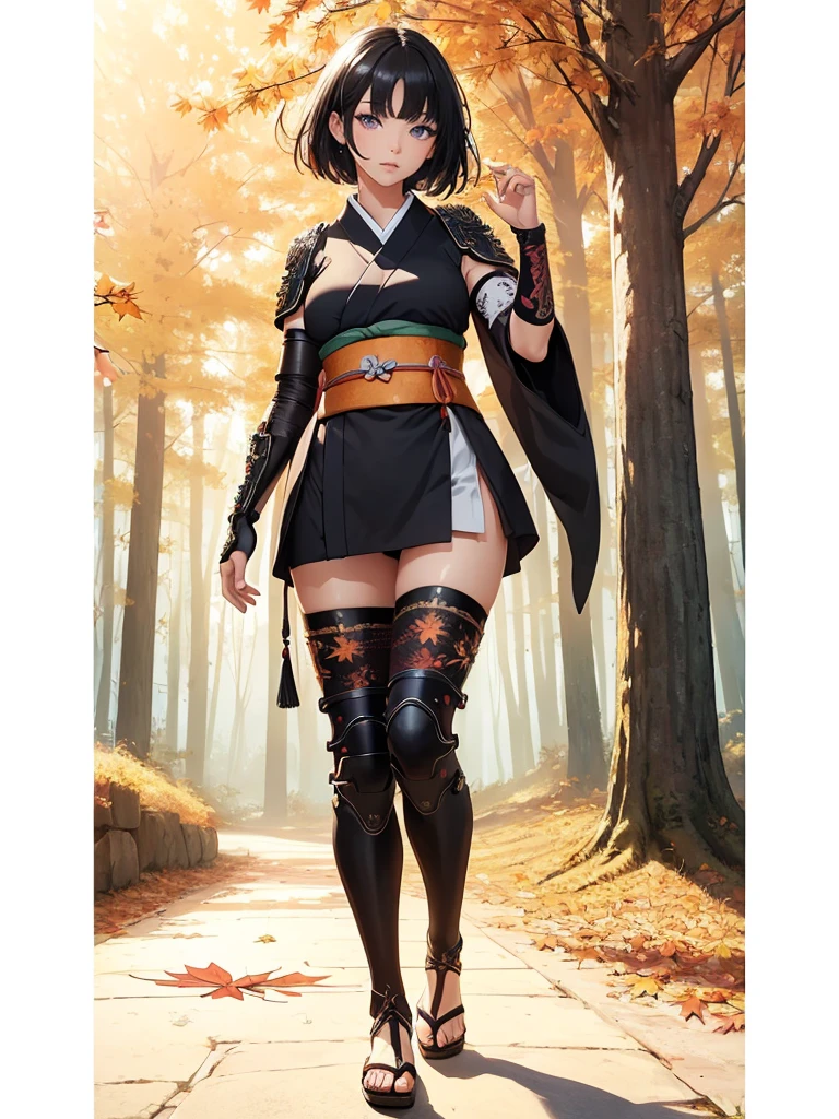 ((1girl, solo)), beautiful body, (perfect anatomy, perfect body, perfect hands, perfect legs), (five fingers:1.5), natural proportions, sexy body, large breasts, cowboy shot BREAK
((extremely detailed face)), (beautiful detailed eyes:1.6), (realistic pupils, realistic iris:1), expressive eyes, looking at viewer, (clear eyes:1.3), (hyperrealistic:1.2), (detailed skin texture:1.2), smooth skin, (black hair:1.5), (white eyes), (short hair:1.3), ((mature female)), (detailed lips:1.2), (attractive lips:1.1), (glossy lips:1.1), (parted lips), perfect face, perfect eyes BREAK
samurai, japanese clothes, (short kimono:1.5), puffy short sleeves, sash, black elbow gloves, fingerless gloves, (arm guard:1.5), thighs, black thighhighs, ass visible through thighs, skindentation, shimenawa BREAK
outdoors, (autumn season:1.5), (torii gate), east asian architecture, (forest:1.5), (tree:1.4), stone path BREAK
(masterpiece:1.5), anime-style, top quality, best quality, (beautiful and aesthetic:1.2), (ultra detail:1.5), Ultra-detailed depiction, Ultra-precise depiction, extremely detailed 8k illustration, high resolution, (highly detailed shading:1.2), (realistic lighting:1.4), perfect lighting, vibrant colors, dynamic tones, striking hues, 8k, absurd resolution, perfect shadows, hdr, UHD, ambient lighting, realistic, ultra-realistic, photo realistic, highly detailed, rich detail, luminous colors, fine texture, intricate design, professional illustration, (soft light:1.2), (illustration:0.7)
