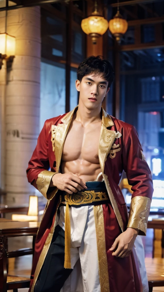 An epic CG masterpiece., Awesome details, realistic, 8K, Ultra HD, จักรพรรดิแห่งTang Dynastyของจีน,Author：Guo Bei Martial Arts,Very handsome, Manly, 20 years old , stalwart, Cool tattoos, big belly, The greatest manhood, straight crown, Gold coat, พื้นหลังroyalวัง, Tang Dynasty, royal, Dynamic Post, Amazing color, 3D rendering of, Surrealism, cinematic light effect, realism, 00 render, Super realistic,naked body, Big long detailed dick and balls, Dick in the correct shape, 