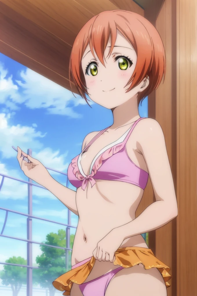 (((pixel-perfect, detail-perfect))), solo, 1girl, Rin Hoshizora, smile, sauna, bikini, armpit, flat filesize, ultra High Qality