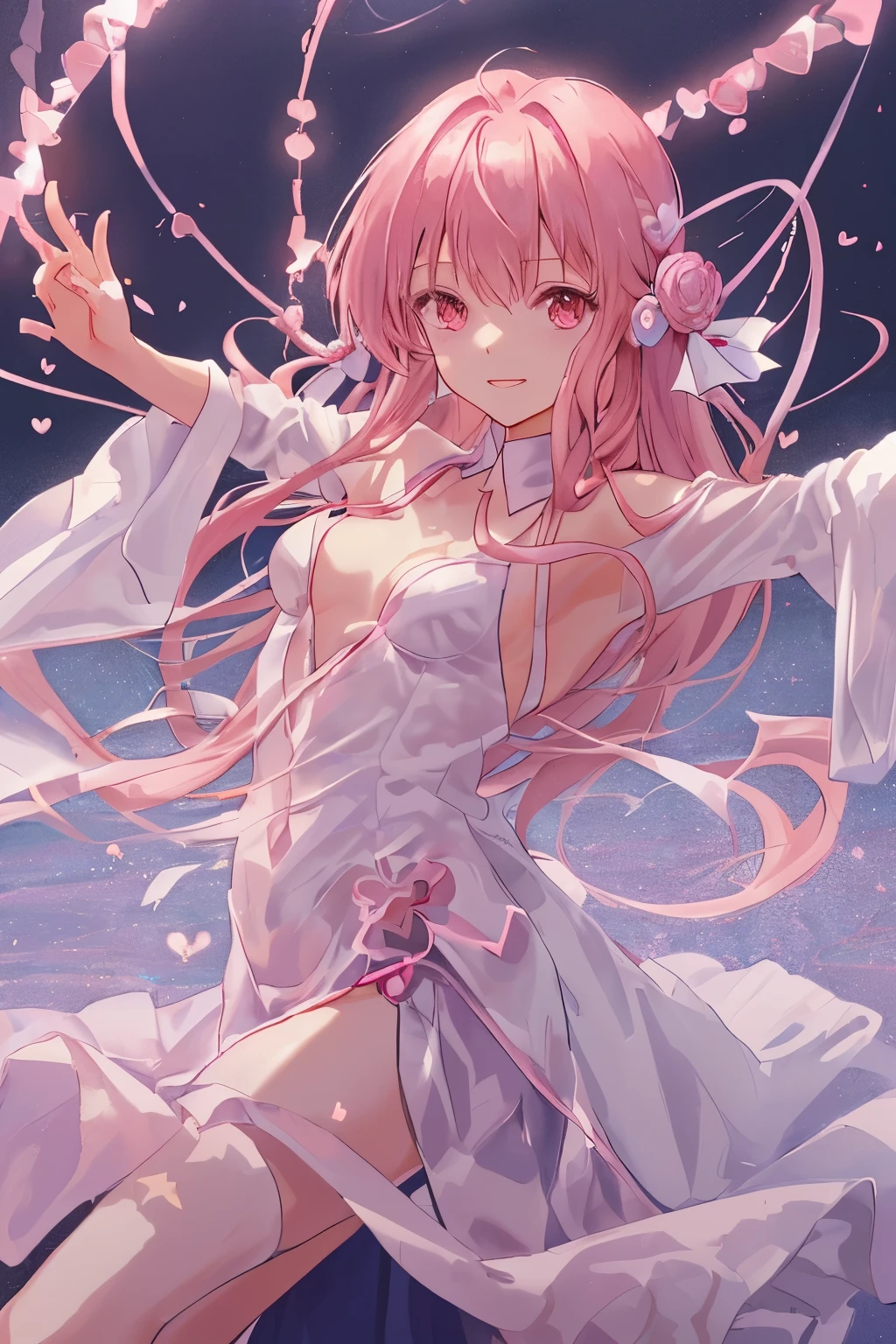 1_girl, (anime, kawai:2), (masterpeice, best_quality, simple, cute, dreamy, vibrant, clean:1.5), (cute, cute_smile, young:1.8), (delicate, beautiful, thin:1.5), (girlfriend, angel:1.6), (green_eyes, simple_eyes:1.5) (long_hair, blond_hair, wearing_pink_dress, pink_angel_wings, sexy_gloves:1.8), extremely_delicate, (love_magic:1.5), (age_size_fits_body), (small_thighs:1.3), (breasts), (eye_level:1.3), (heart_magic, love:1.5), (dancer:1.8)