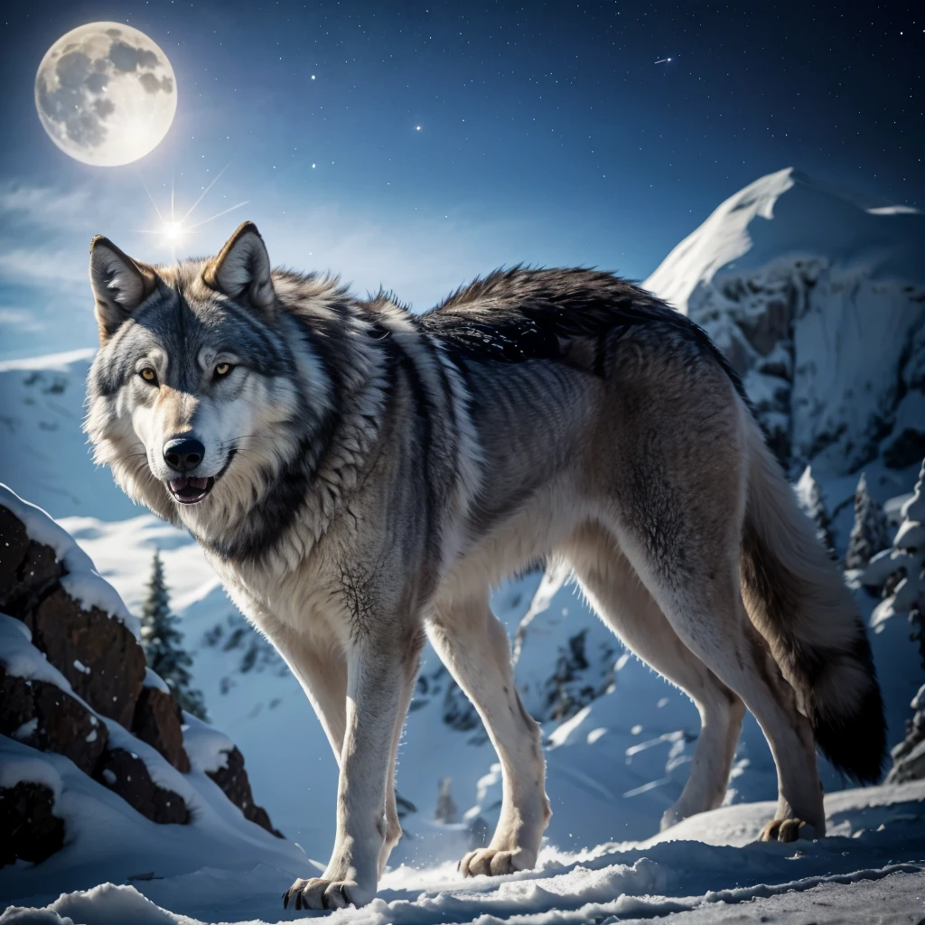 Animal, Lobo cinza do Glace gigante, full body and bright eyes, Wolf, grey, Glace, ice, wings, shiny wings