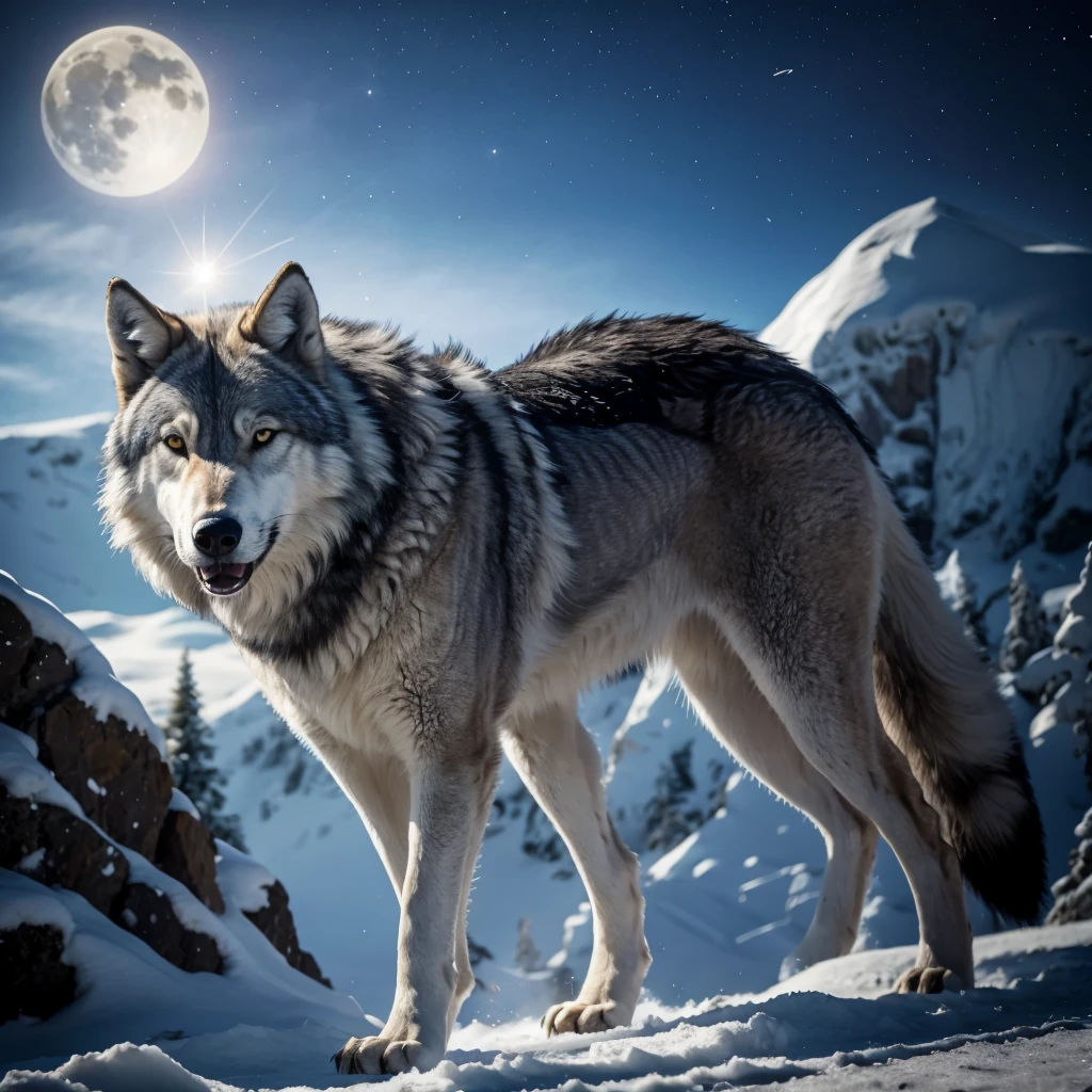 Animal, Lobo cinza do Glace gigante, full body and bright eyes, Wolf, grey, Glace, ice, wings, shiny wings