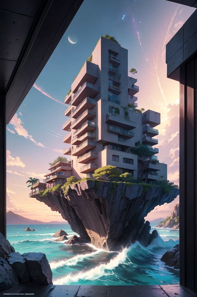 anime (best-quality:0.8), (best-quality:0.8), perfect anime illustration, we've been trying to reach you about your cars extended warranty, An illustration in collage style, with giant boulders, brutalist building sections, terraces, stairs, cacti, agave, concrete texture, multiple geometric shapes, hatch and cross hatching, planet saturn, volcano, moon, Luis Barragán's architectural style build, milky way galaxy, violet, one motorcycle, An illustration in collage style, with giant boulders, brutalist building sections, stairs, cacti, agave, concrete texture, multiple geometric shapes, hatch and cross hatching, planet saturn, volcano, moon, Luis Barragán's architectural style build, reflective pool, terraces. An elegant and modern build, in top of big boulders, with terraces, materials concrete, wood, steel and crystal, various gardens with tropical vegetation, cacti and rocks, stairs, a pool. In middle of sea, a big wave near, sunset, mountains and a volcano in the horizont, cute islands around, illustration format, cute color palette, detailed, masterpiece, award-winning work A 1999 Nissan GTR in Tron form r34 horizonte Lamborghini under a pink and purple sky, an anime drawing by Makoto Shinkai, trending on pixiv, magical realism, beautiful anime scene, cosmic skies. by makoto shinkai, ( ( makoto shinkai ) ), by makoto shinkai, anime background art, style of makoto shinkai