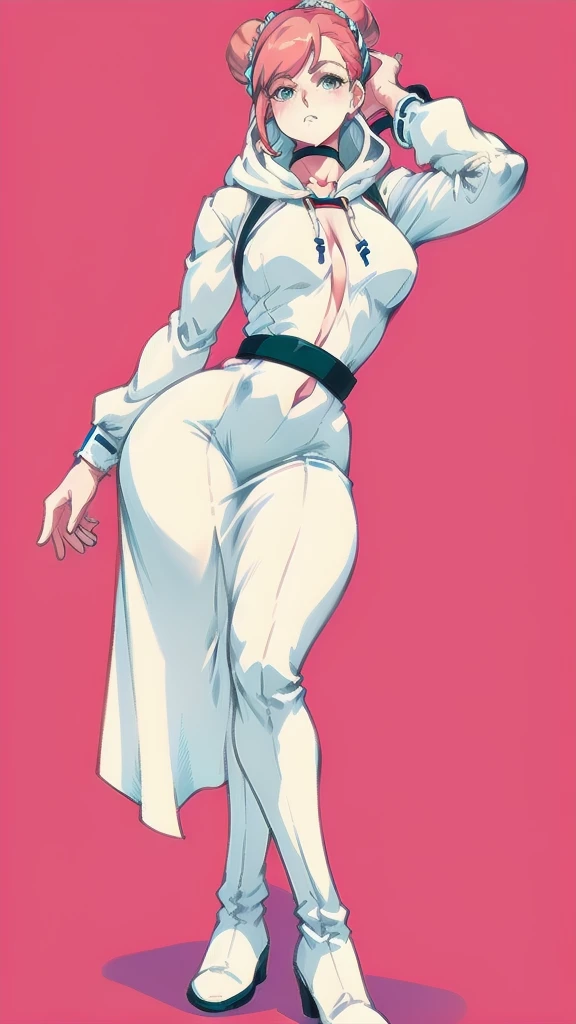 Full body image of Leia Organa from Star Wars, full body in image, wearing her original outfit (white dress with hood, silver belt, and white boots), long hair styled in buns, female body, slender and athletic body, dynamic pose, detailed pose, simple background, expressive face, focus on face, line art, sketch