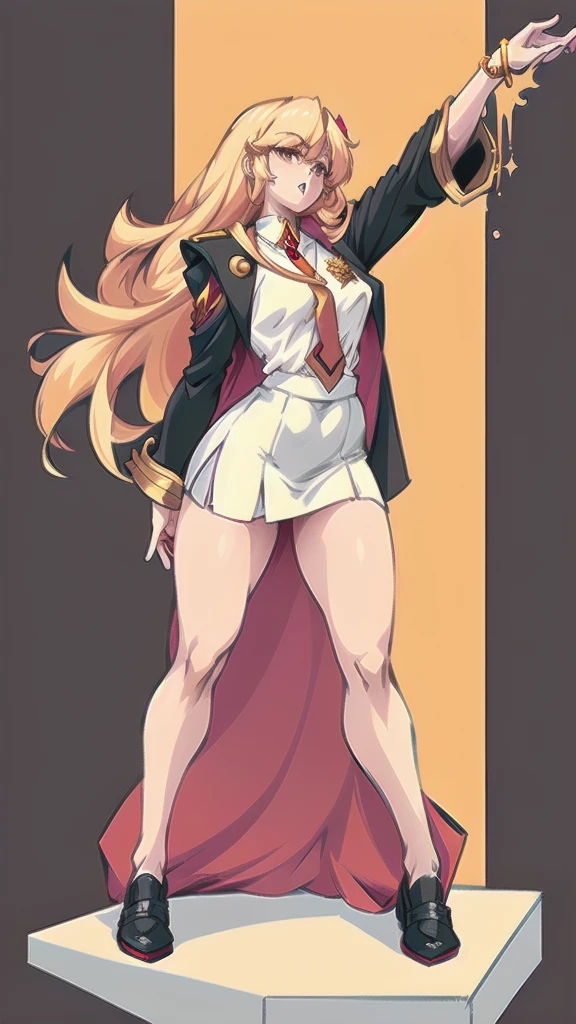 Full body image of Hermione Granger from Harry Potter, full body in image, wearing her original Hogwarts uniform (Gryffindor robe, white shirt, grey skirt, red and gold tie, and black shoes), long hair, female body, slender and athletic body, dynamic pose, detailed pose, simple background, expressive face, focus on face, line art, sketch