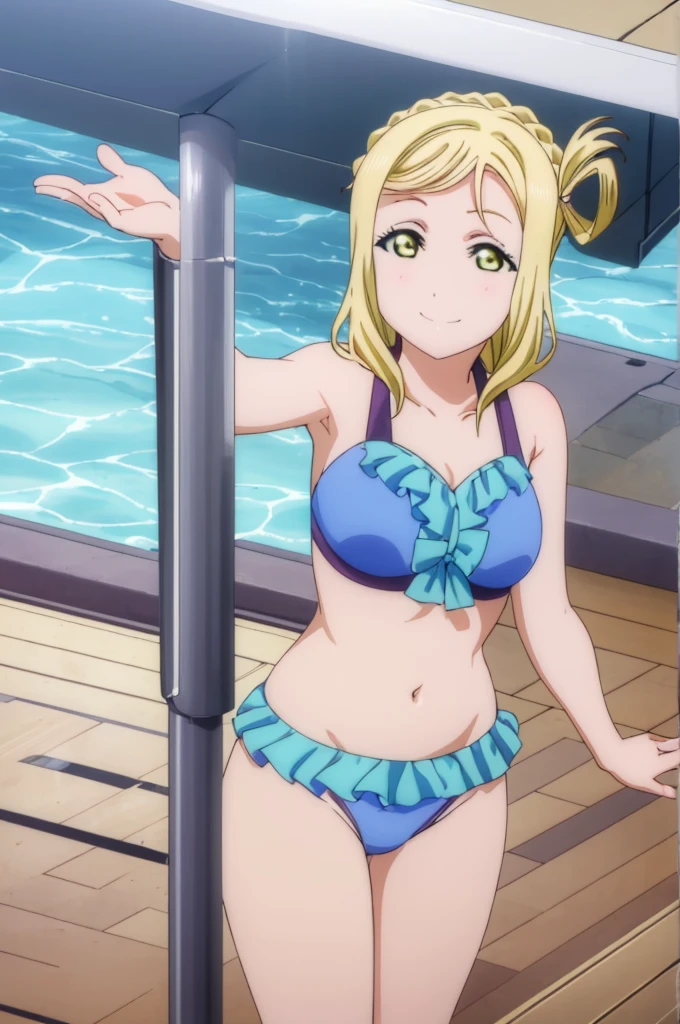 (((pixel-perfect, detail-perfect))), solo, 1girl, mari ohara, smile, pool, bikini, armpit, large extreme filesize, ultra High Qality