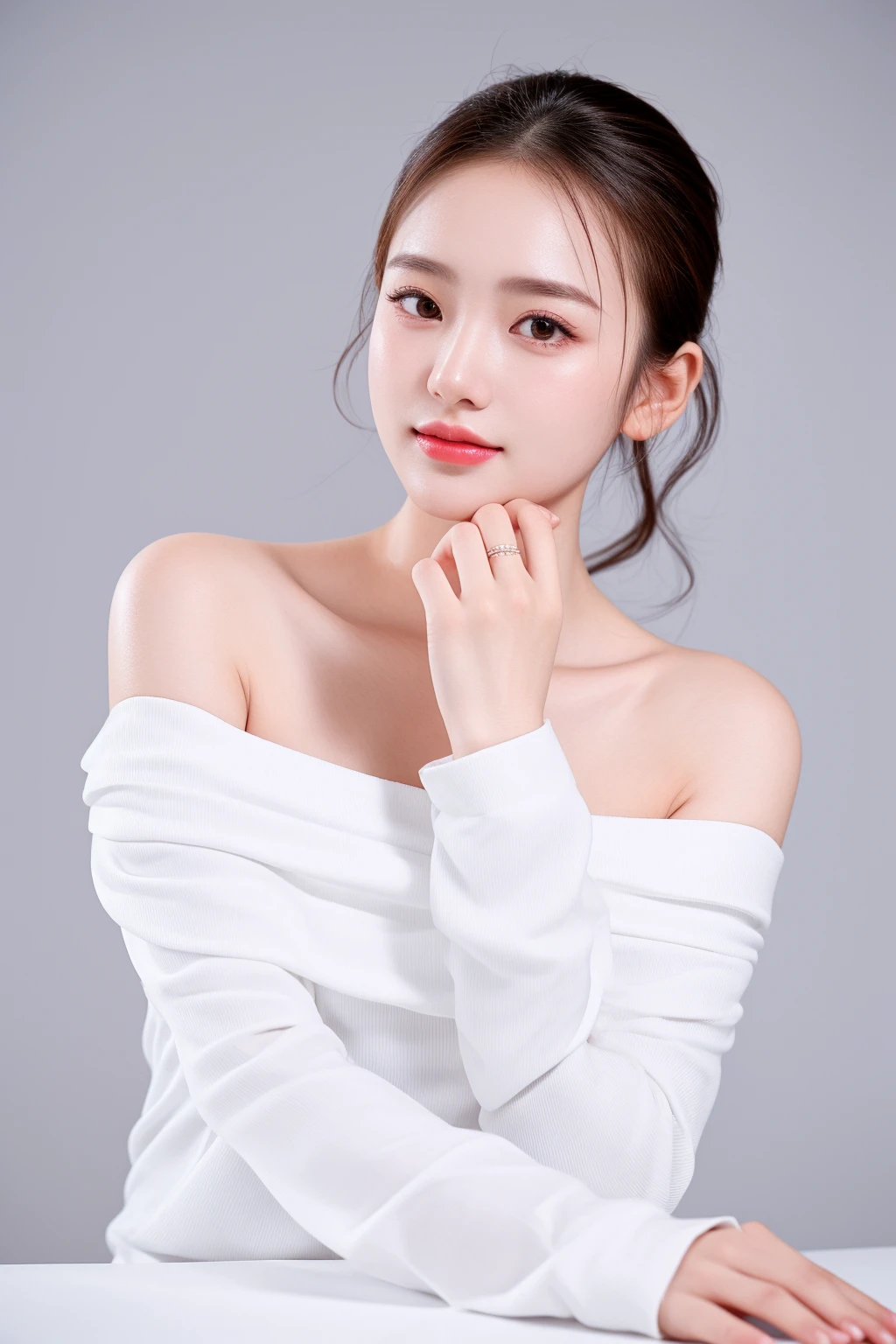 there is a woman in a white dress posing for a picture, young beautiful woman, gorgeous young korean woman, a beautiful young woman, beautiful young korean woman, a cute young woman, cute young woman, a cute and beautiful young woman, a beautiful woman in white, a young asian woman, beautiful young asian woman, young asian woman, cute elegant pose, milky white skin