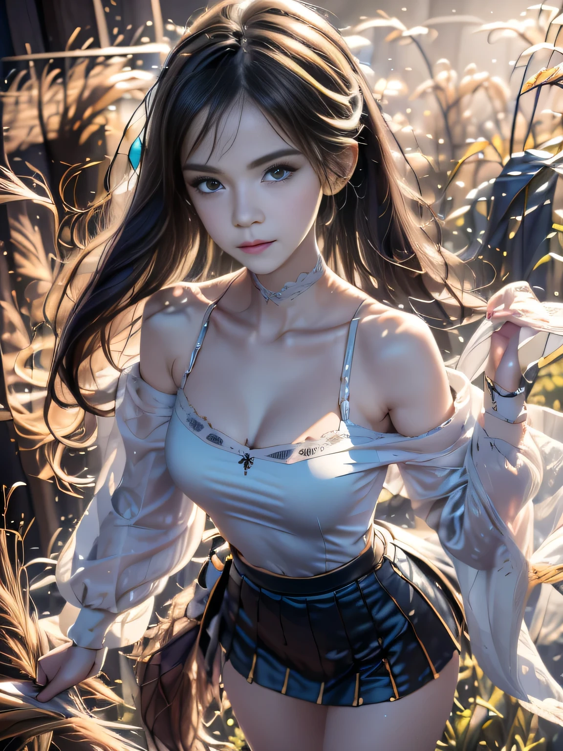 WZRY Gongsunli GF, masterpiece,best quality,High target quality,High target clarity,High target quality的纹理,High target quality的阴影,High target details,Beautiful details,Fine details,Extremely detailed CG,Detailed texture,lifelike面部表现,lifelike,Colorful,Beautifully,Clear focus,(Intricate details,Pure face_v1:0.5),(Beautifully face with beautiful details,(Beautifully eyes),Perfectly proportioned face,High targetSkin details,Skin details,best ratio of four fingers and one thumb,emaciated:1.3),1 girl,,High target,(Smooth abdominal muscles:1.55),(Abdominal muscles:0.5),beautiful,perfect,High target,((Bare shoulders)), ((The skirt is very short)), (Long legs),(Straight Legs),(Thin waist),((White skin)),White skin,((White skin)),(Emma Watson),Large Breasts,((teapot)),Light Blonde Hair,Standing,Looking at the audience,whole body,Portrait of cute blonde girl,((Standing in the wheat field,look into the distance)),bloom,Orange Fog,Sporty,A strand of hair,lifelike,High target quality渲染,Amazing Art,High target quality,film texture,Fuji XT3,Dream