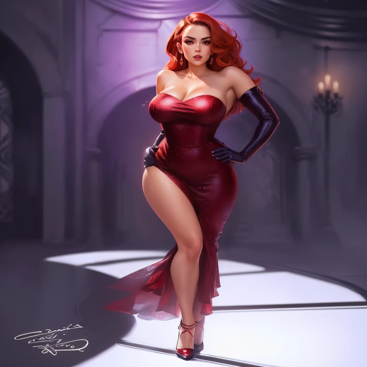 a drawing of a woman in a red dress posing for a photo, Jessica Coelho, emma watson as Jessica Coelho, style artgerm, in the style artgerm, succubus in tight short dress, in the style of artgerm, full body portrait of jean grey, commission for high resolution, liliana vess, desenhado in the style of artgerm