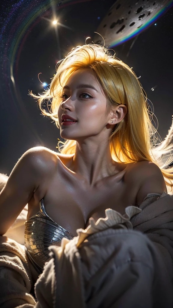 masterpiece,best quality,aesthetic,detailed face,subsurface scattering,high-angle view,
wrenchsfantasy,fantasy,1girl,photo of a cute girl,light smile,charming,20yo,messy hair.shaved sides,Canary yellow hair,glowing,cloud,colorful || starry,stars,
space_style,style-swirlmagic,style-sylvamagic,rainbow-candy,
thought, illustrious, fine detail, sharp focus, sublime, radiant, illumination, cinematic, complex, glowing, rich deep colors, ambient background, dynamic composition, magical, shiny, magnificent, epic, singular, glossy, focused, extremely, illuminated, brilliant, incredible, amazing, symmetry, detailed, great intricate, elegant