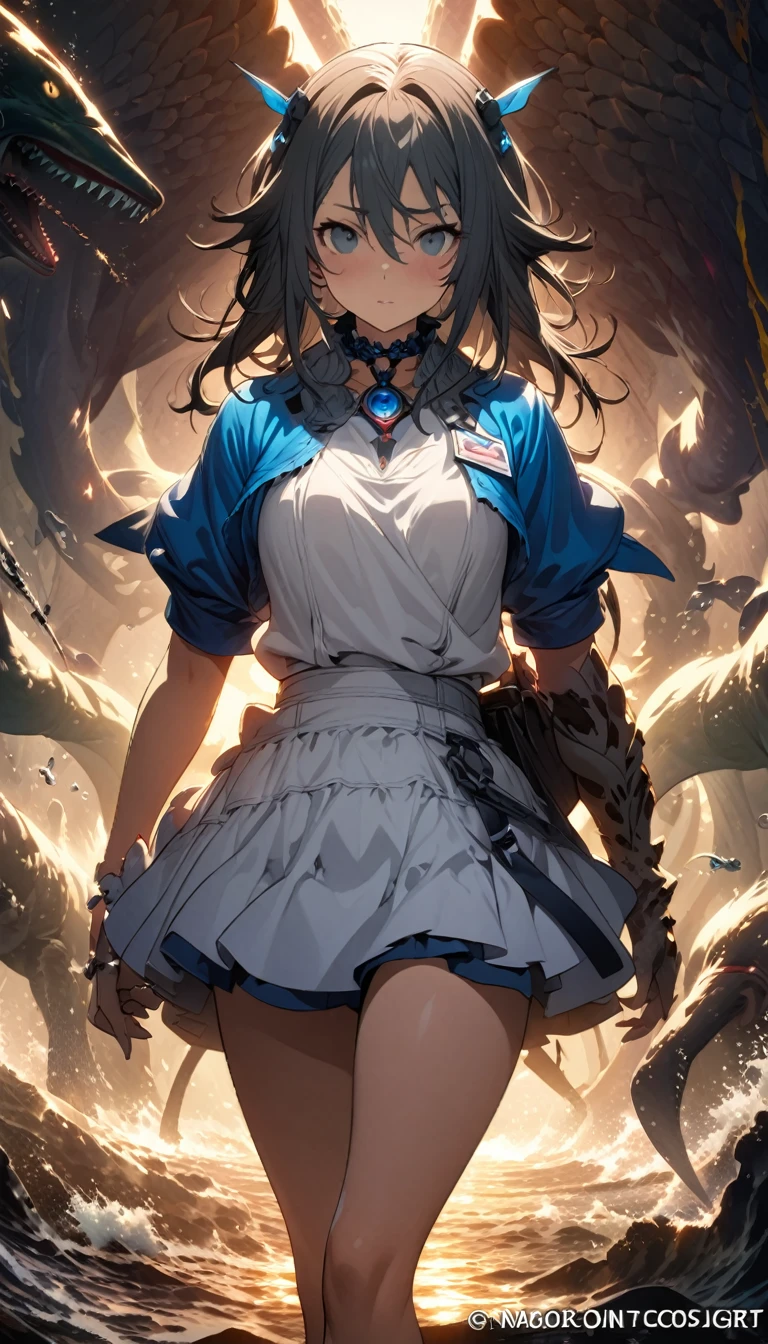 shark,woman,personification,High Saturation,CG Art, Makoto Shinkai's photo, pure, Concept Art, Lofi Art style,Shinkai Makoto animation art style, Lofi Art, Beautiful anime scene, Anime Landscape, Detailed scenery, Makoto Shinkai's style, Makoto Shinkai's style, Enhance Details