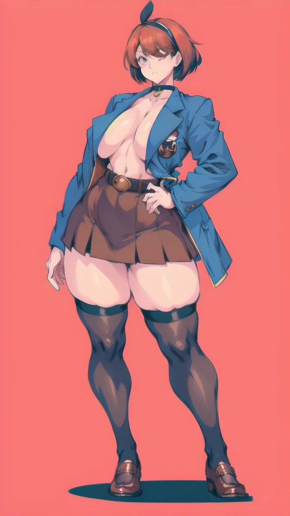 Full body image of Nobara Kugisaki, full body in image, wearing her original  (dark blue jacket and skirt, brown belt, black stockings, and brown shoes), short hair, female body, curvy body, dynamic pose, detailed pose, simple background, expressive face, focus on face, line art, sketch