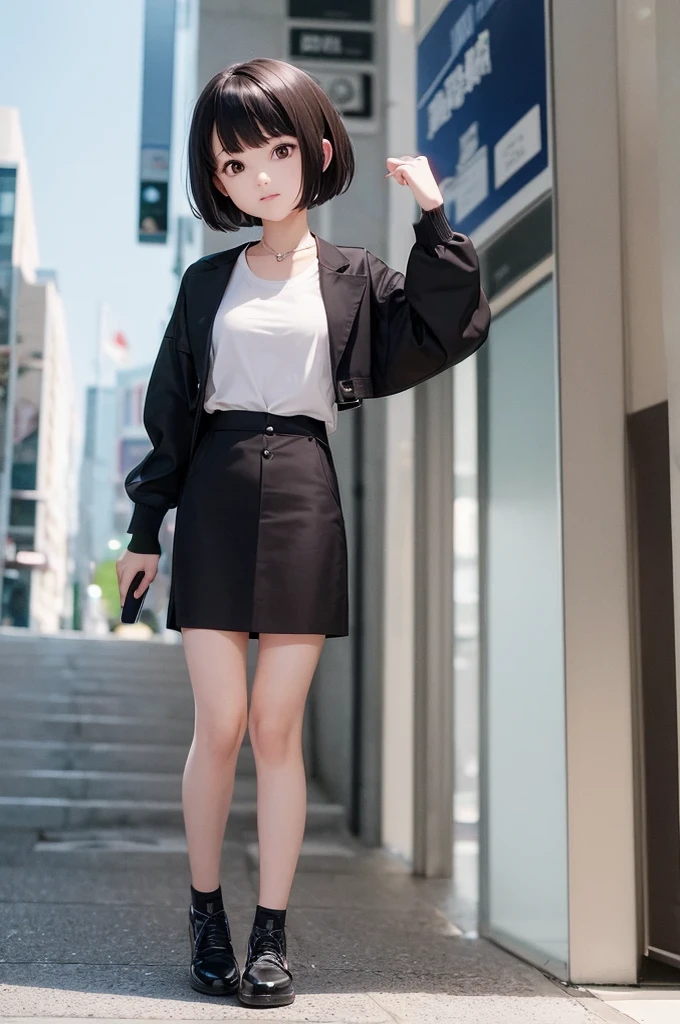 do a to the camera, full body, beautiful chinesse girl, short hair, open hand and spread finger, shoe close, finger spread,