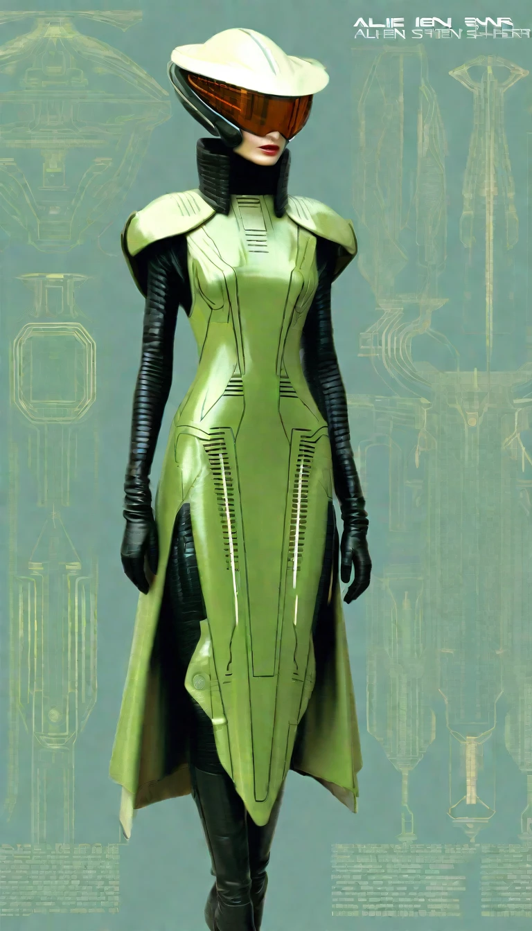 Futuristic clothing design sheet, Alien style, Blade Runner