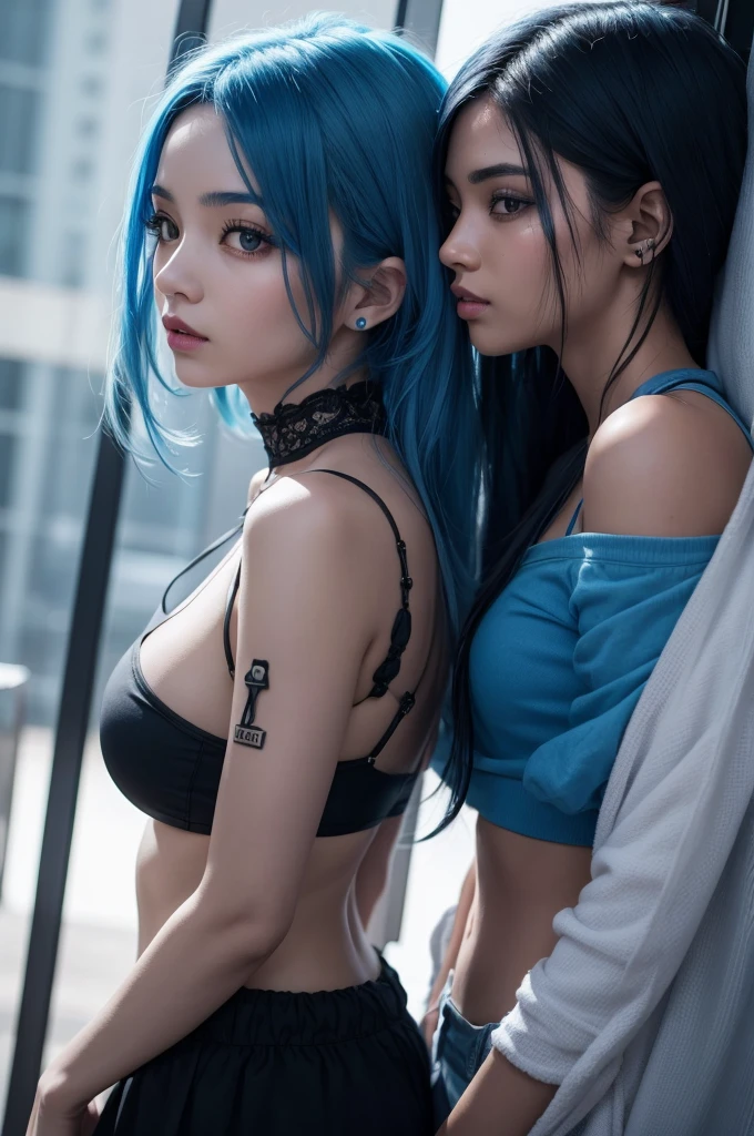 A woman with blue hair A woman with blue hair and black skin