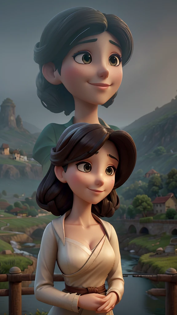 (from the bust up) of a serene woman, with an enigmatic smile and a mysterious look.
* Imaginary landscape in the background, with hills, rivers and bridges.
* Sfumato technique, which creates a smoky, hazy effect, giving the work an atmosphere of mystery and seduction.