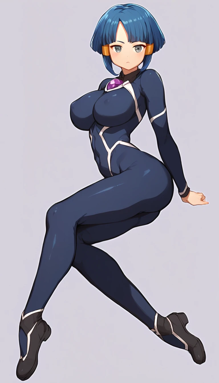 best quality,ultra detailed,solo,score_9, score_8_up, score_7_up, score_6_up, score_5_up, score_4_up, source_anime, 1girl, clara, blue hair, hair tubes, grey eyes, bodysuit,big breasts, standing sexy pose, (behind view,portrait),full body,heavenly ass, heavenly breasts, big ass, no shoes, wearing black heels, upset, face, long legs, tight bodysuit, tight sleeves, black bodysuit, half-closed eyes, backside, charging dark power, charging dark energy, dark energy, using dark power, using energy, using dark energy, charging dark energy, dark aura