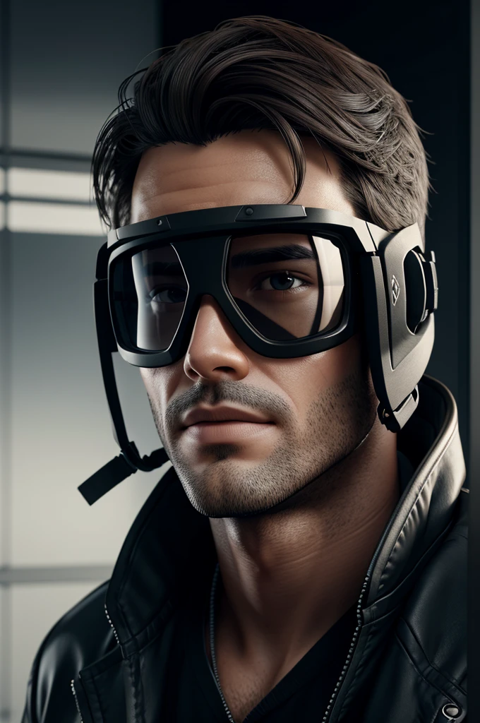 A handsome guy jacket wearing and goggles unreal engine render 8k