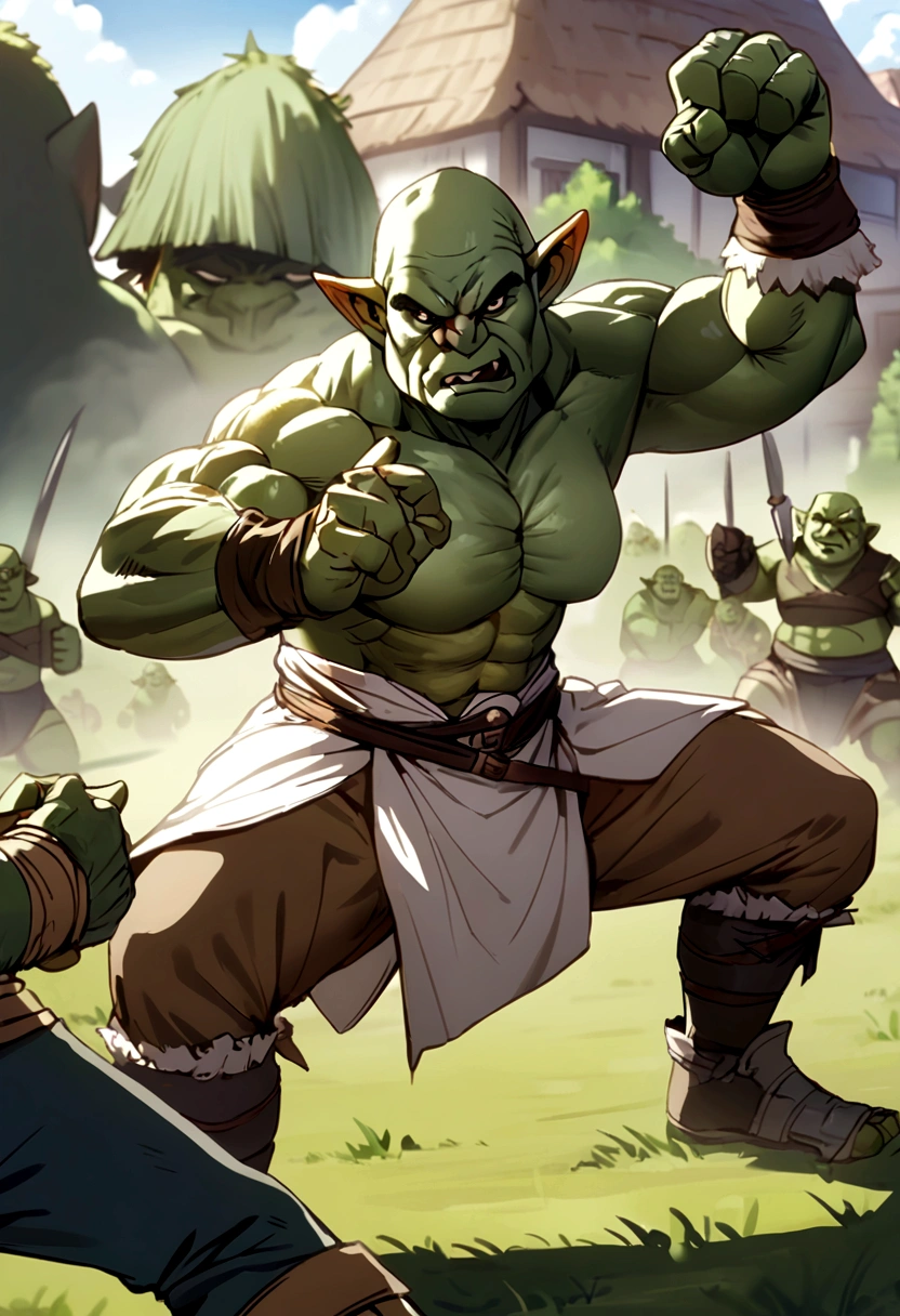 fighting stance,1girl,1boy,orc