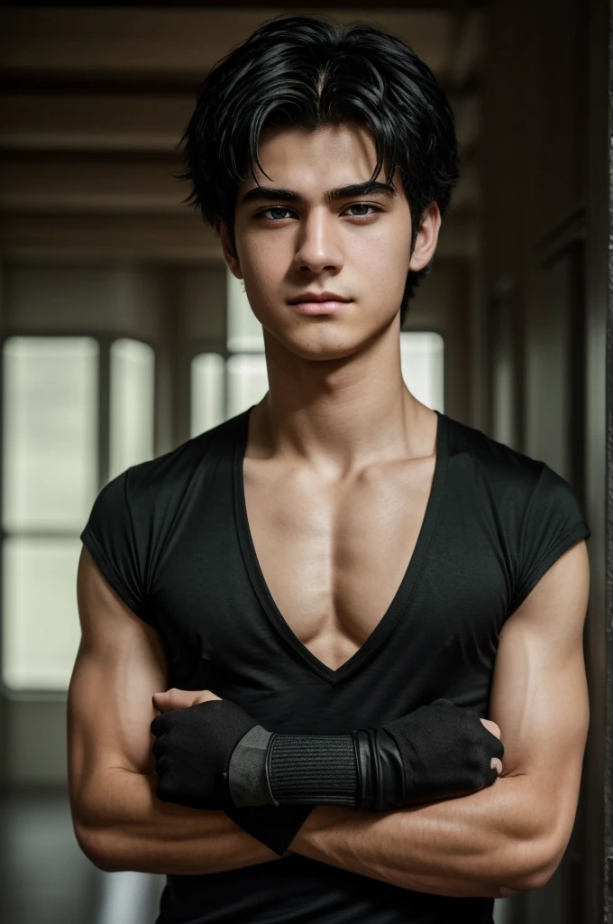 He is only a freshman but with his sky-high temperament, he is always the center of attention. His hair is dark green. Black eyes as deep as an abyss. Hands wearing fingerless gloves. He is quite quiet, simply because he is introverted. Slightly toned, but not wearing tight shirts