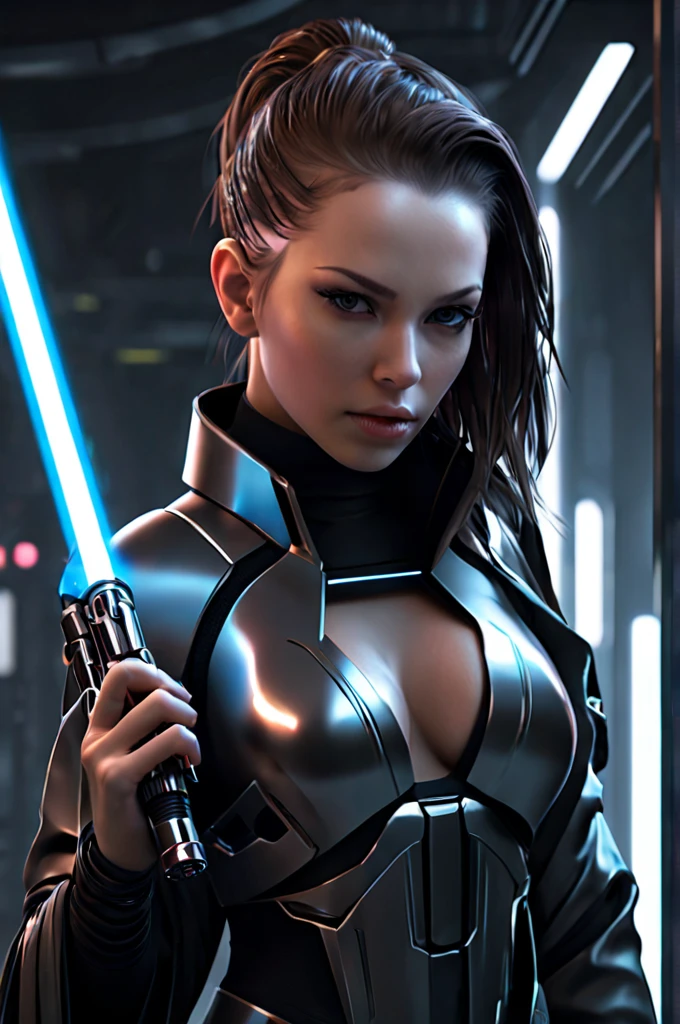 Techwear fashion breathtaking, natural light, dynamic angle, (anti-aliasing:1.2), elegant, soft scattered light, dramatic scene light saber . Futuristic, cyberpunk, urban, (tactical:1.23), sleek, dark, highly detailed digital painting, artstation, concept art, smooth, sharp focus, illustration, art by artgerm and greg rutkowski and alphonse mucha