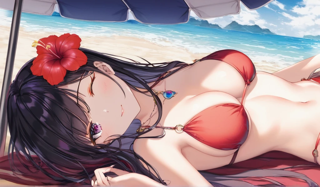 ((Highest quality))(masterpiece))(detailed)sexy ,比基尼, Beach, one eye closed, looking down, Beautiful Eyes