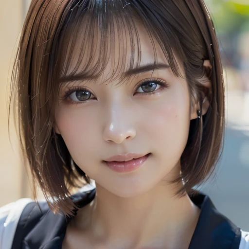 (SFW:1.8、masterpiece, 最高quality),photorealistic realism, 32k, quality, (非常に不条理なquality, Very detailedな詳細, Super Resolution, Crisp and sharp focus, Not blurry, Realisticな茶色_eye), ((Perfect darkness_eyehadows:1.45)), (Very detailed, Beautiful little nose:1.2), (Perfect composition), (Upper Bodyショット), (彼女のFace close-up), Beautiful cheekbones, double eyelid, Digital SLR, 最高qualityのソフト照明,(1 girl, alone, hyper Realistic, Realistic,Realistic, Looking at the audience, 明るい青緑色のeye:1.4,Brunette Short Bob Hair with highly detailed shiny hair, Very delicate and beautiful brightly colored clothing:1.4, Lepangas:1.4), Mouth closed, Upper Body、big chest eye、eyelash、{Hugeな|big chest|Hugeなな|Mega} whole :2, chestの谷間:2、(((Beautiful and cute bangs:2、Jet Black Hair:2、eyeにハイライトを加える:1.4、big chest eye、Short Bob Hair、Glowing Skin:1.4、Looking at the audience、She is very 美しい and cute、Show me your ears、Beautiful long neck、smile、Please close your mouth and laugh、Bangs and beautiful teeth)))、Ideal body type、((school uniform、uniform, blazer、School teacher、Background in front of the school gate、Beautiful cherry blossom tree background))、Beautiful long neck:1.4、(({Huge|big|Hugeな|Mega} chest, chestの谷間:2))、(((Portraiture:2、Face close-up:2、chestのクローズアップ:2)))、((Transparency、clear、Transparent beauty、Gloss))、Perfect Anatomy、((縦長のPortraiture, Attractive woman))